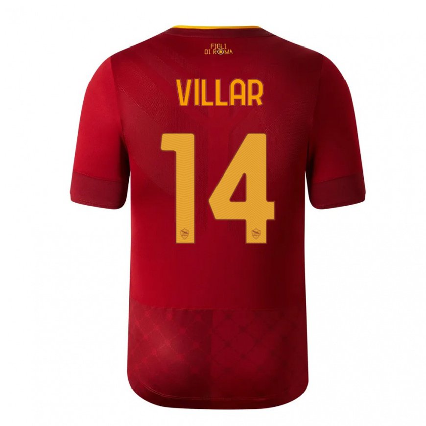 Kandiny Enfant Maillot Gonzalo Villar #14 Brun Rouge Tenues Domicile 2022/23 T-shirt