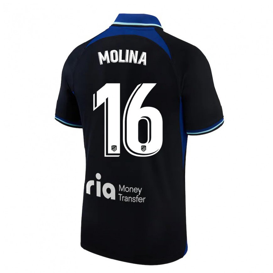 Kandiny Homme Maillot Nahuel Molina #16 Noir Blanc Bleu Tenues Extérieur 2022/23 T-Shirt