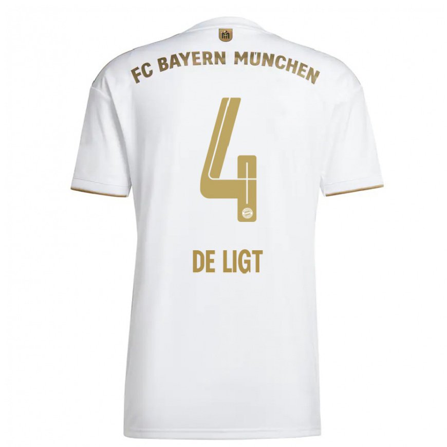 Kandiny Homme Maillot Matthijs de Ligt #4 Blanc Or Tenues Extérieur 2022/23 T-Shirt