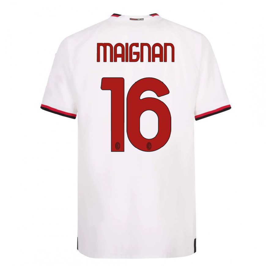 Kandiny Homme Maillot Mike Maignan #16 Blanc Rouge Tenues Extérieur 2022/23 T-Shirt