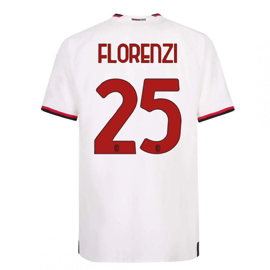 Kandiny Homme Maillot Alessandro Florenzi #25 Blanc Rouge Tenues Extérieur 2022/23 T-Shirt