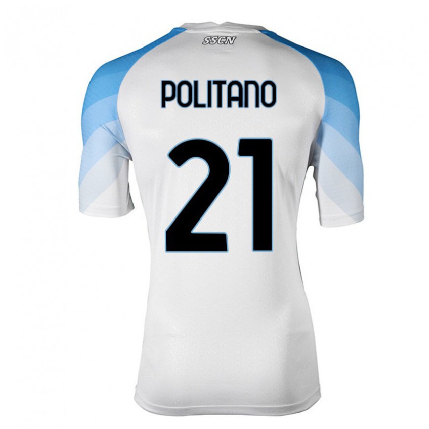 Kandiny Homme Maillot Matteo Politano #21 Blanc Bleu Ciel Tenues Extérieur 2022/23 T-Shirt