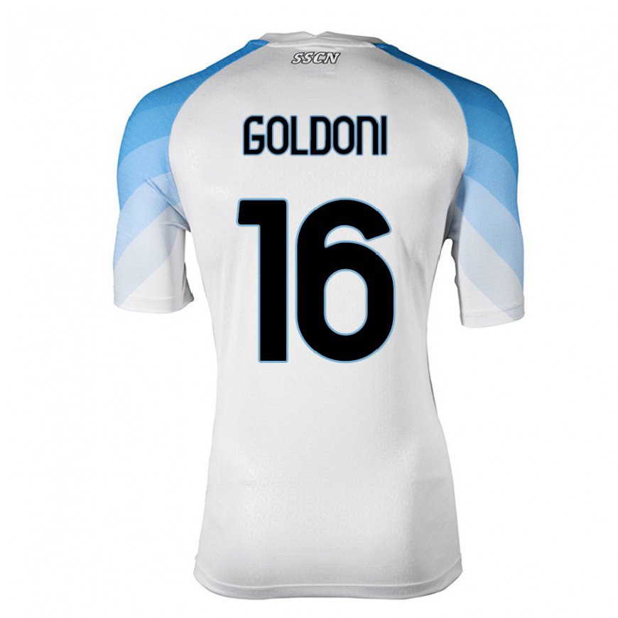 Kandiny Homme Maillot Eleonora Goldoni #16 Blanc Bleu Ciel Tenues Extérieur 2022/23 T-Shirt