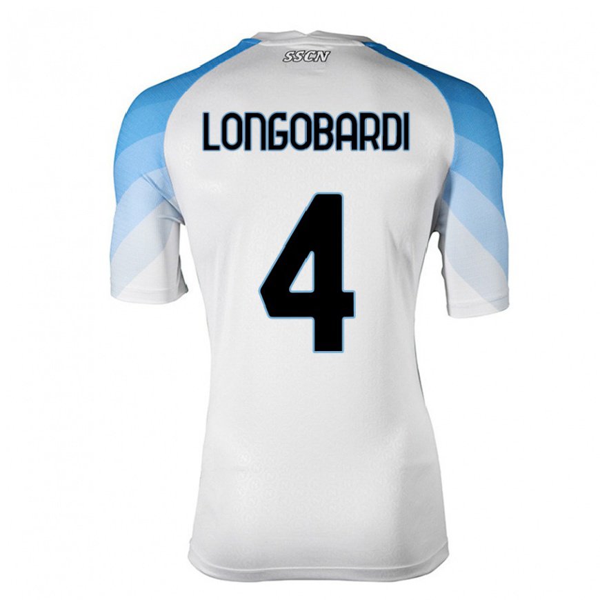 Kandiny Homme Maillot Salvatore Longobardi #4 Blanc Bleu Ciel Tenues Extérieur 2022/23 T-Shirt