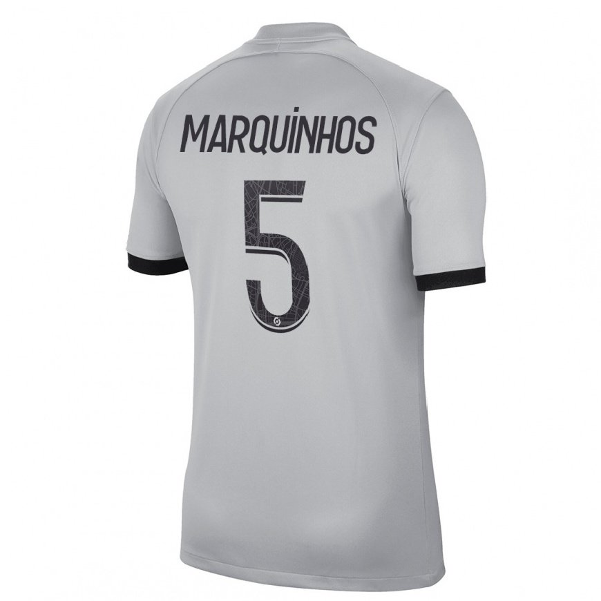 Kandiny Homme Maillot Marquinhos #5 Gris Tenues Extérieur 2022/23 T-Shirt