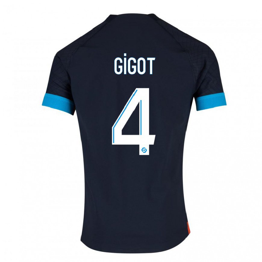 Kandiny Homme Maillot Samuel Gigot #4 Olympique Noir Tenues Extérieur 2022/23 T-Shirt