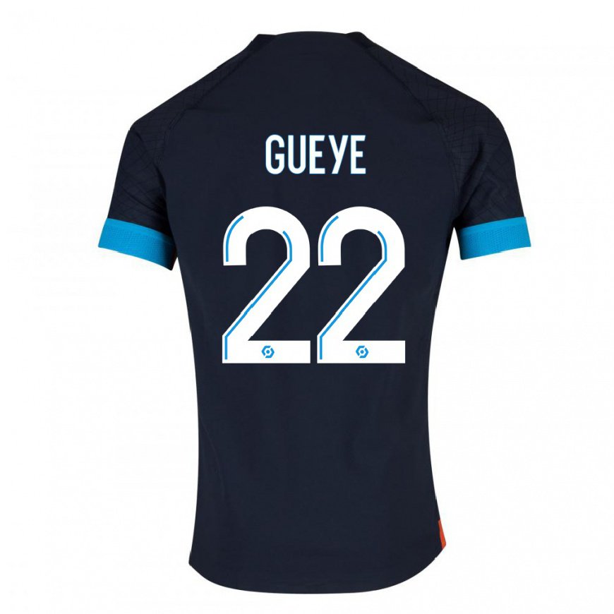 Kandiny Homme Maillot Pape Gueye #22 Olympique Noir Tenues Extérieur 2022/23 T-Shirt