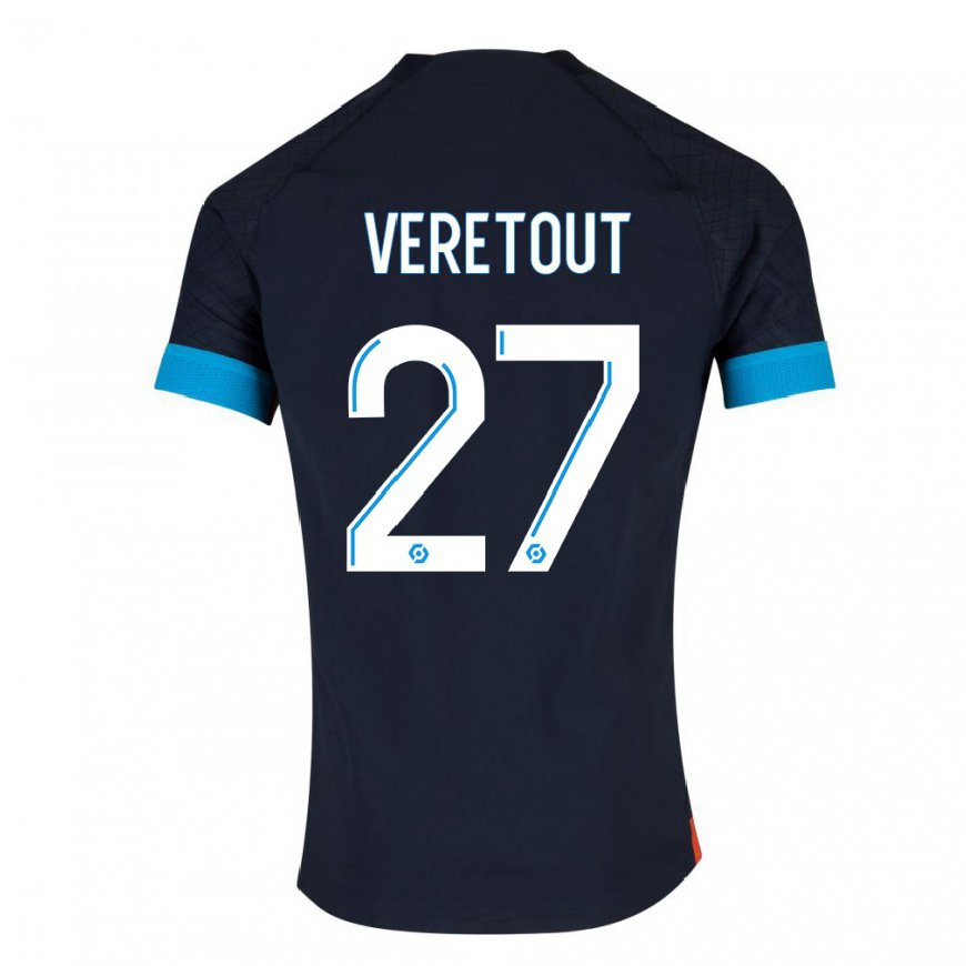 Kandiny Homme Maillot Jordan Veretout #27 Olympique Noir Tenues Extérieur 2022/23 T-Shirt