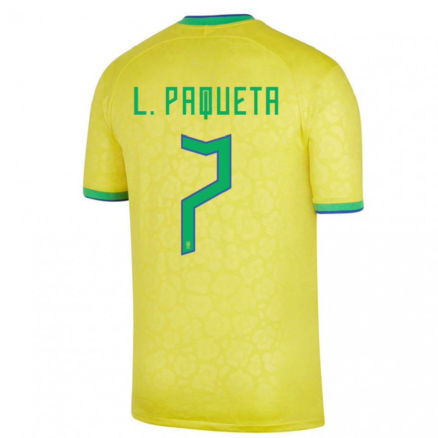 Kandiny Enfant Maillot Brésil Lucas Paqueta #7 Jaune Tenues Domicile 22-24 T-shirt