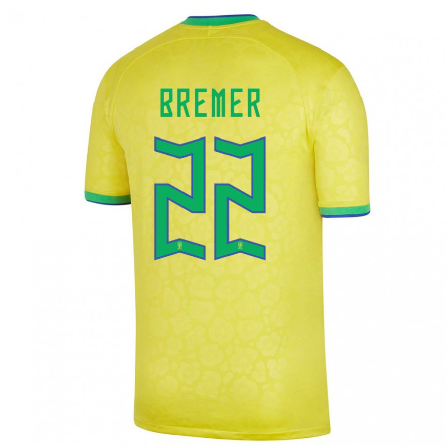 Kandiny Enfant Maillot Brésil Bremer #22 Jaune Tenues Domicile 22-24 T-shirt