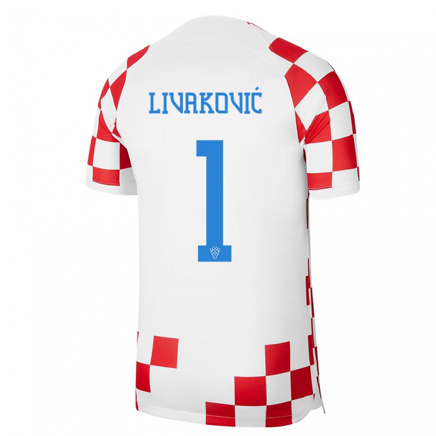 Kandiny Enfant Maillot Croatie Dominik Livakovic #1 Rouge Blanc Tenues Domicile 22-24 T-shirt