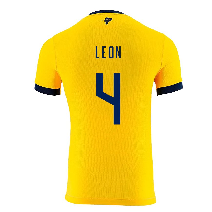 Kandiny Enfant Maillot Équateur Fernando Leon #4 Jaune Tenues Domicile 22-24 T-shirt