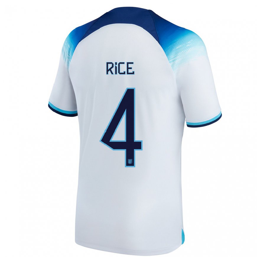 Kandiny Enfant Maillot Angleterre Declan Rice #4 Blanc Bleu Tenues Domicile 22-24 T-shirt