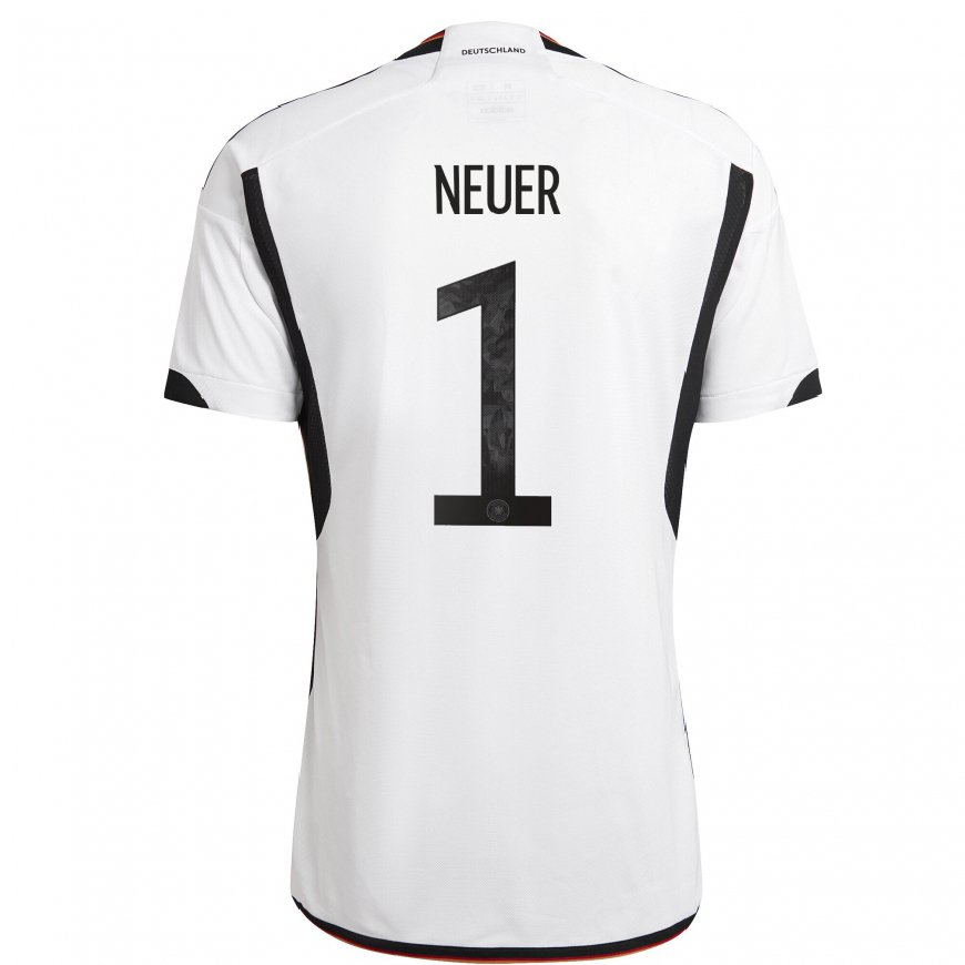 Kandiny Enfant Maillot Allemagne Manuel Neuer #1 Blanc Noir Tenues Domicile 22-24 T-shirt