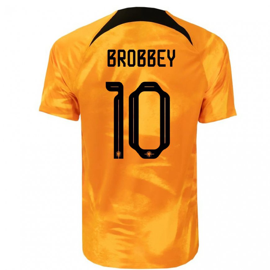 Kandiny Enfant Maillot Pays-bas Brian Brobbey #10 Orange Laser Tenues Domicile 22-24 T-shirt