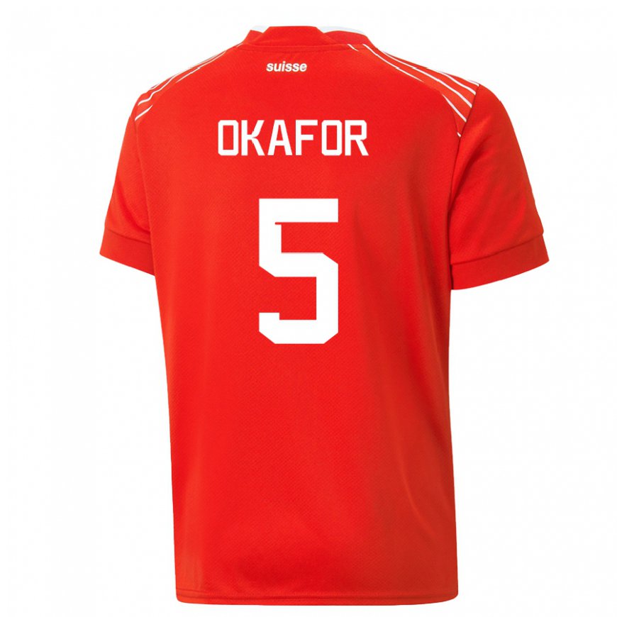 Kandiny Enfant Maillot Suisse Noah Okafor #5 Rouge Tenues Domicile 22-24 T-shirt
