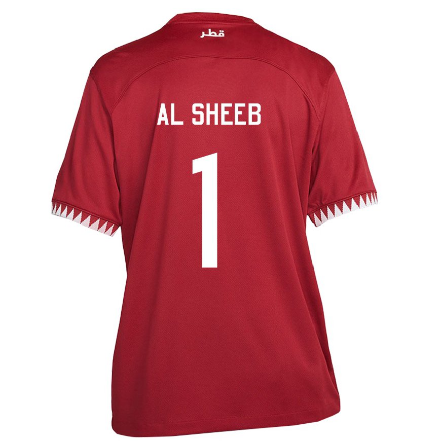 Kandiny Enfant Maillot Qatar Saad Al Sheeb #1 Bordeaux Tenues Domicile 22-24 T-shirt