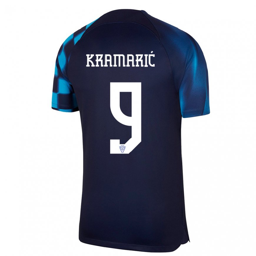Kandiny Enfant Maillot Croatie Andrej Kramaric #9 Bleu Foncé Tenues Extérieur 22-24 T-shirt