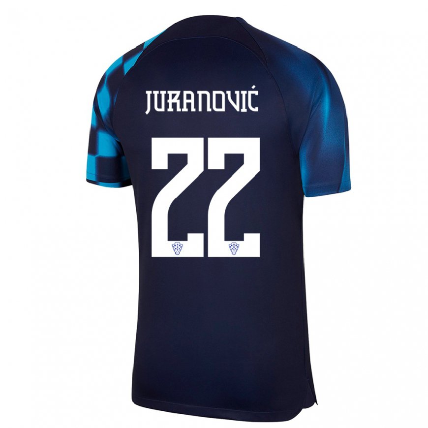 Kandiny Enfant Maillot Croatie Josip Juranovic #22 Bleu Foncé Tenues Extérieur 22-24 T-shirt