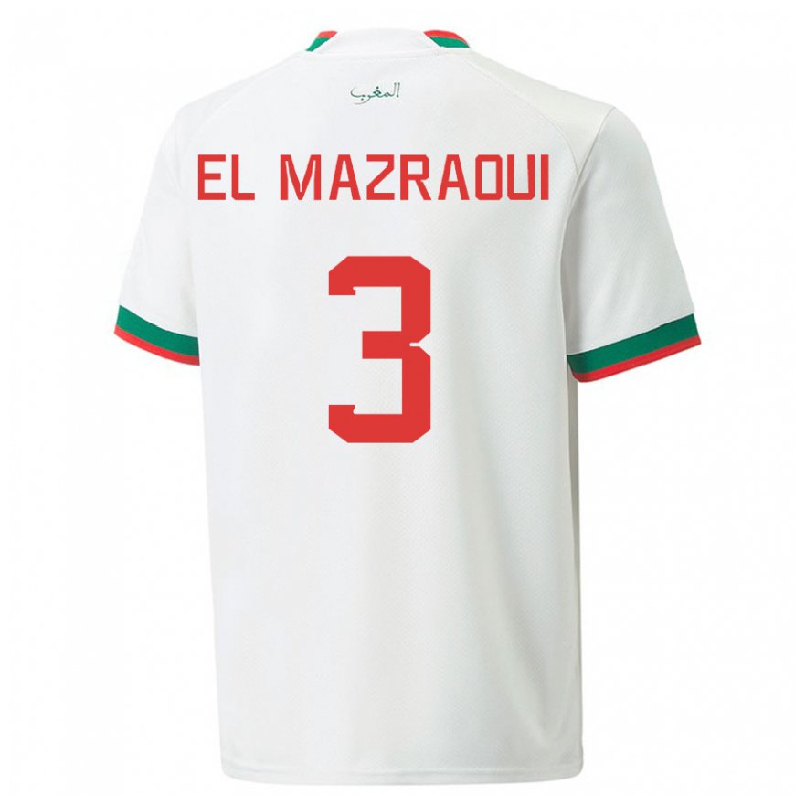 Kandiny Enfant Maillot Maroc Noussair El Mazraoui #3 Blanc Tenues Extérieur 22-24 T-shirt