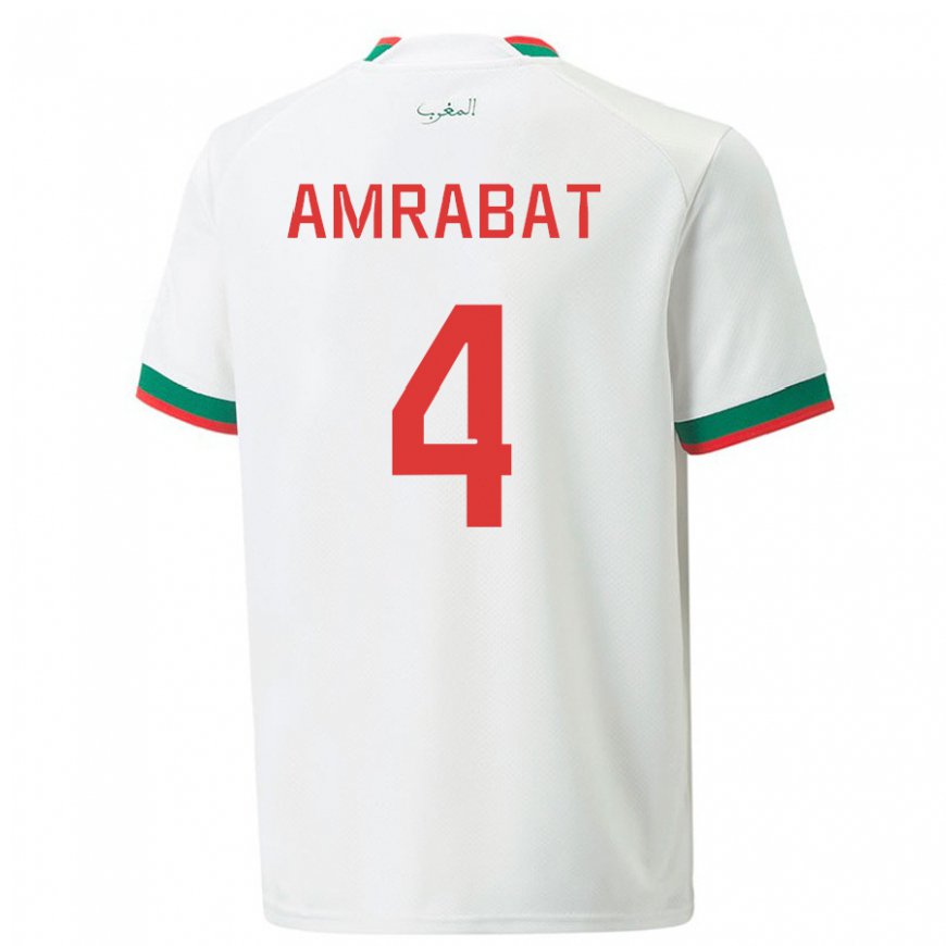 Kandiny Enfant Maillot Maroc Soufiane Amrabat #4 Blanc Tenues Extérieur 22-24 T-shirt