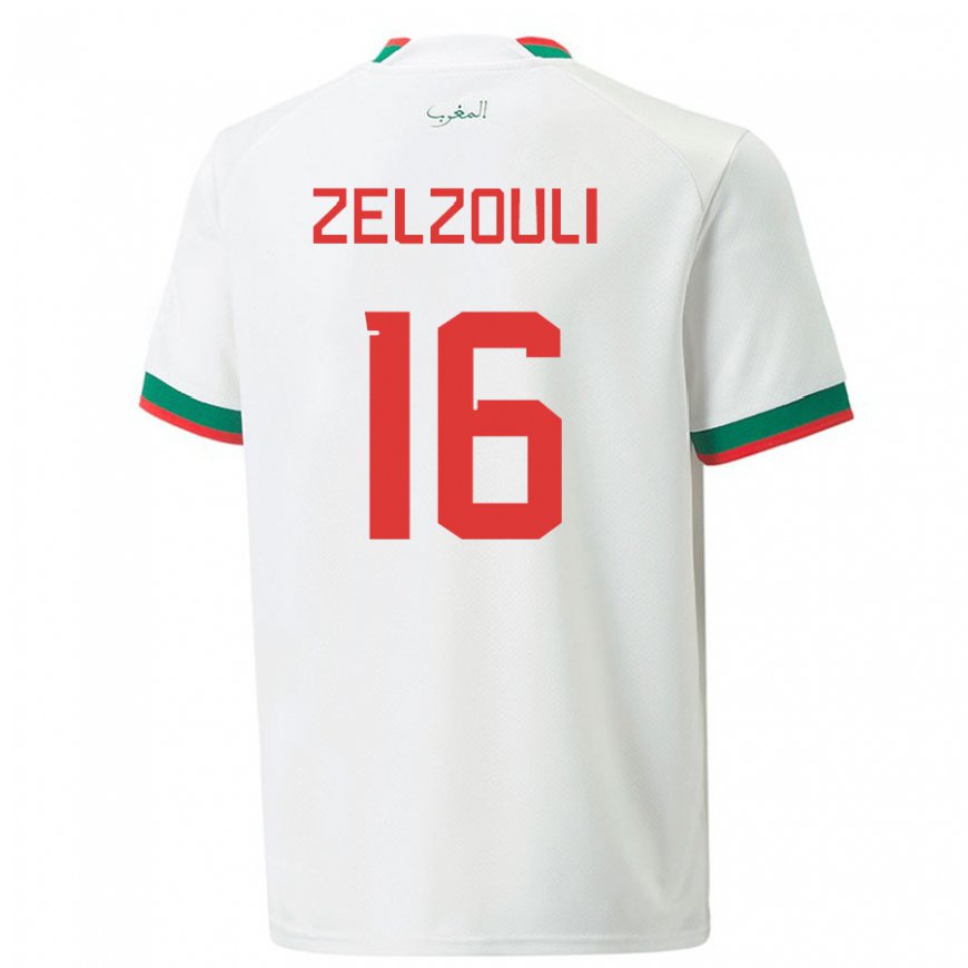 Kandiny Enfant Maillot Maroc Abdessamad Zelzouli #16 Blanc Tenues Extérieur 22-24 T-shirt