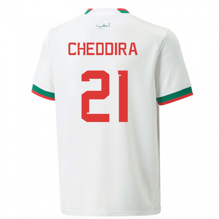 Kandiny Enfant Maillot Maroc Walid Cheddira #21 Blanc Tenues Extérieur 22-24 T-shirt