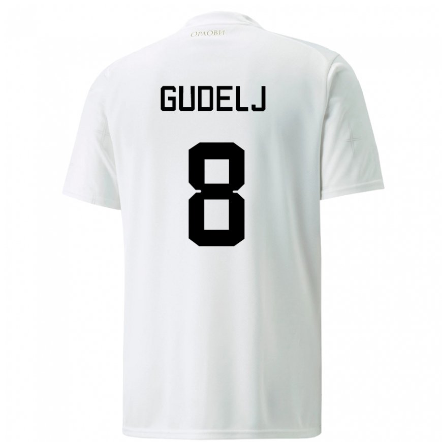 Kandiny Enfant Maillot Serbie Nemanja Gudelj #8 Blanc Tenues Extérieur 22-24 T-shirt