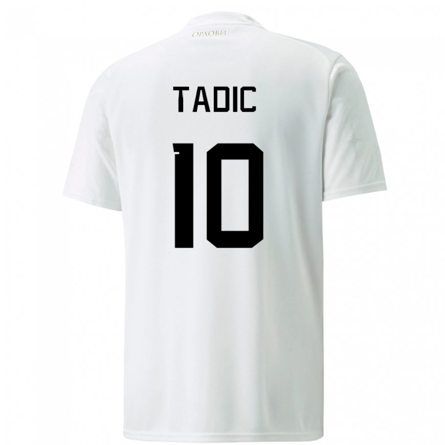 Kandiny Enfant Maillot Serbie Dusan Tadic #10 Blanc Tenues Extérieur 22-24 T-shirt