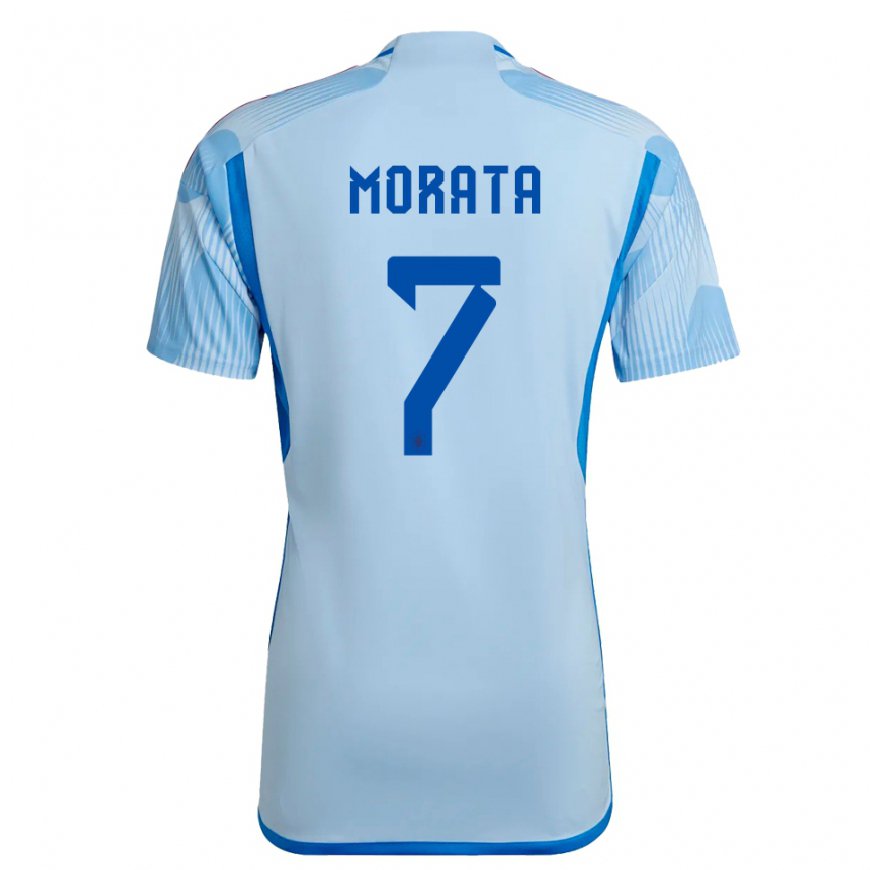 Kandiny Enfant Maillot Espagne Alvaro Morata #7 Bleu Ciel Tenues Extérieur 22-24 T-shirt