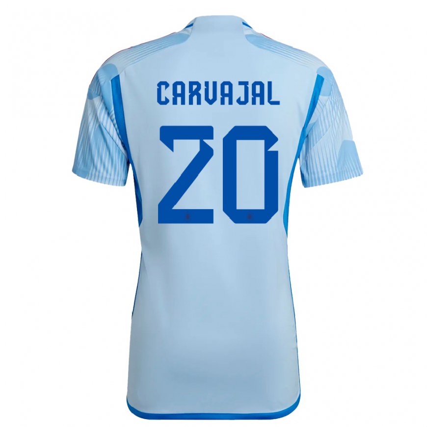 Kandiny Enfant Maillot Espagne Daniel Carvajal #20 Bleu Ciel Tenues Extérieur 22-24 T-shirt