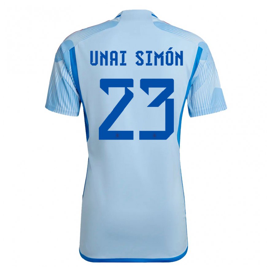 Kandiny Enfant Maillot Espagne Unai Simon #23 Bleu Ciel Tenues Extérieur 22-24 T-shirt