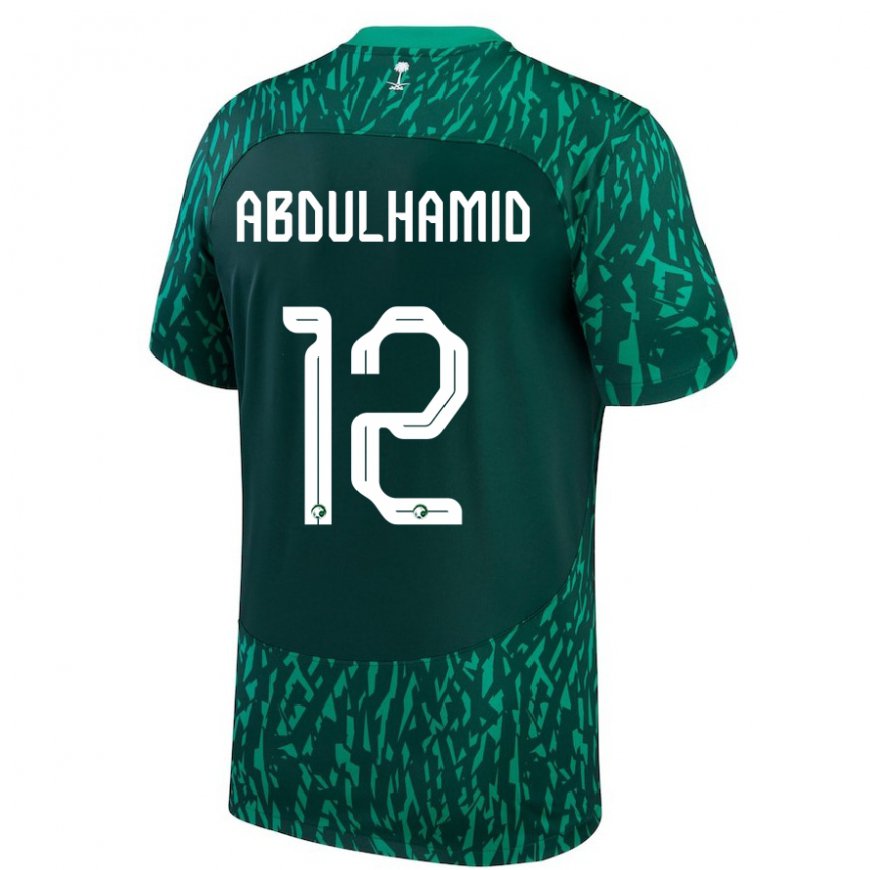 Kandiny Enfant Maillot Arabie Saoudite Saud Abdulhamid #12 Vert Foncé Tenues Extérieur 22-24 T-shirt