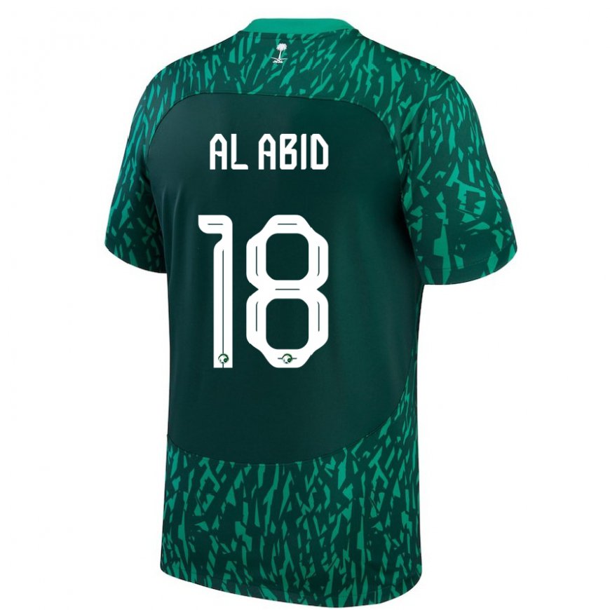 Kandiny Enfant Maillot Arabie Saoudite Nawaf Al Abid #18 Vert Foncé Tenues Extérieur 22-24 T-shirt