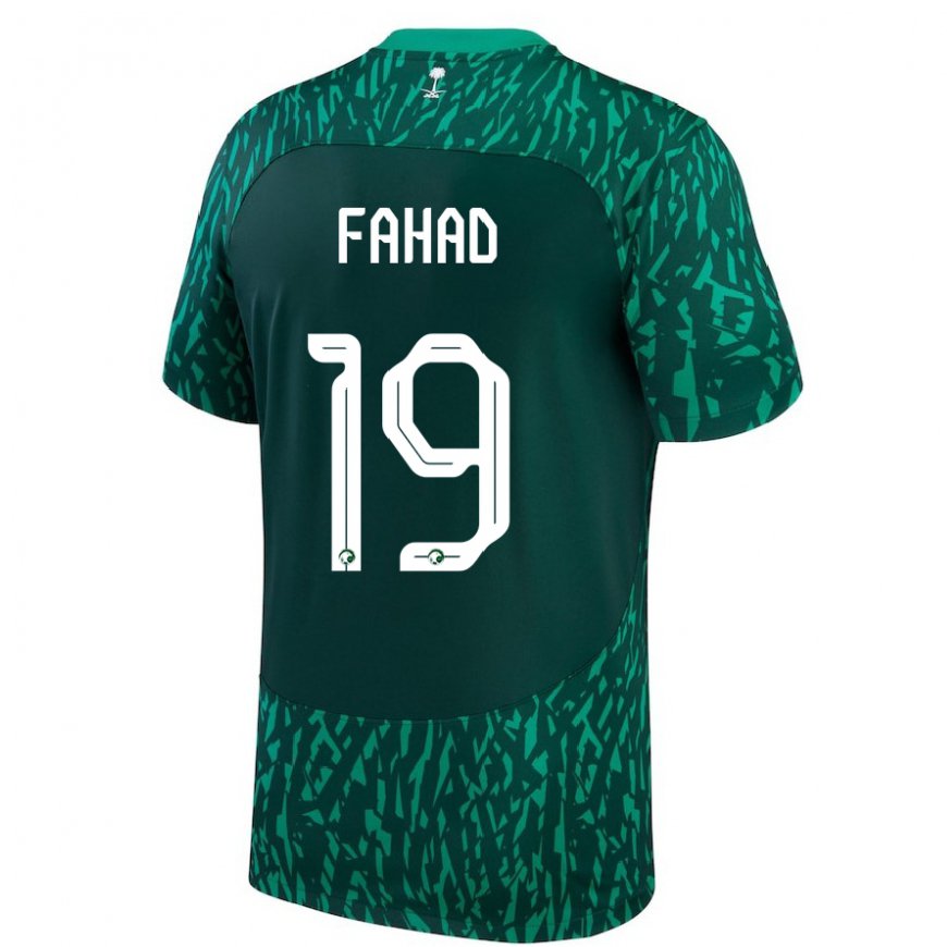 Kandiny Enfant Maillot Arabie Saoudite Fahad Al Muwallad #19 Vert Foncé Tenues Extérieur 22-24 T-shirt