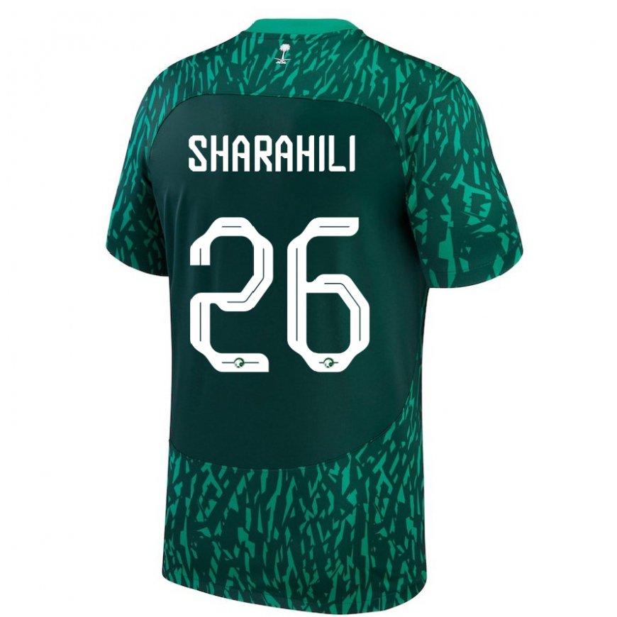 Kandiny Enfant Maillot Arabie Saoudite Riyadh Sharahili #26 Vert Foncé Tenues Extérieur 22-24 T-shirt