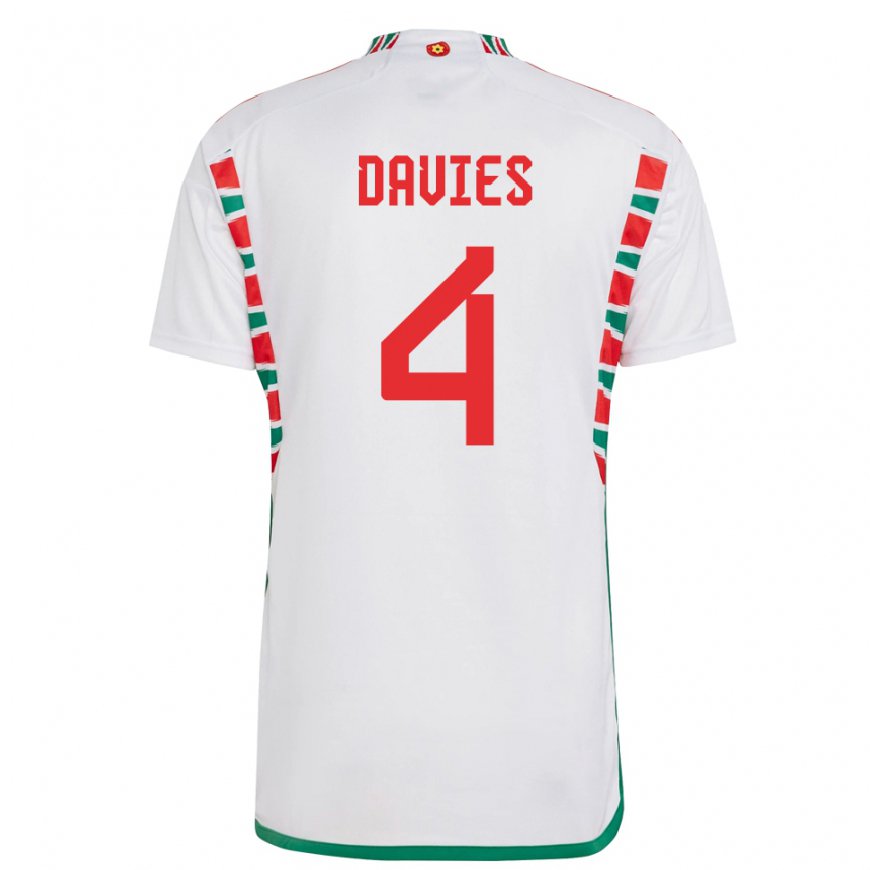 Kandiny Enfant Maillot Pays De Galles Ben Davies #4 Blanc Tenues Extérieur 22-24 T-shirt