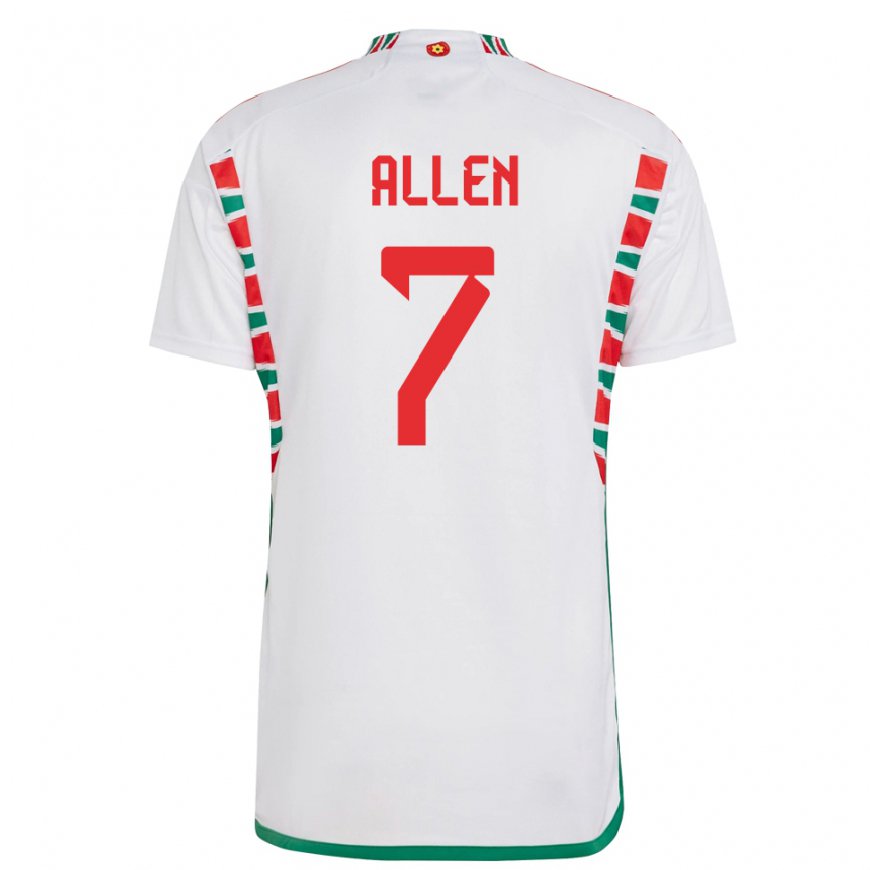 Kandiny Enfant Maillot Pays De Galles Joe Allen #7 Blanc Tenues Extérieur 22-24 T-shirt