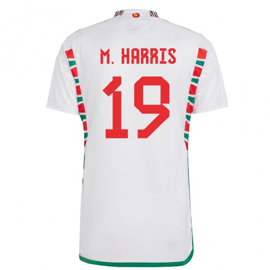 Kandiny Enfant Maillot Pays De Galles Mark Harris #19 Blanc Tenues Extérieur 22-24 T-shirt