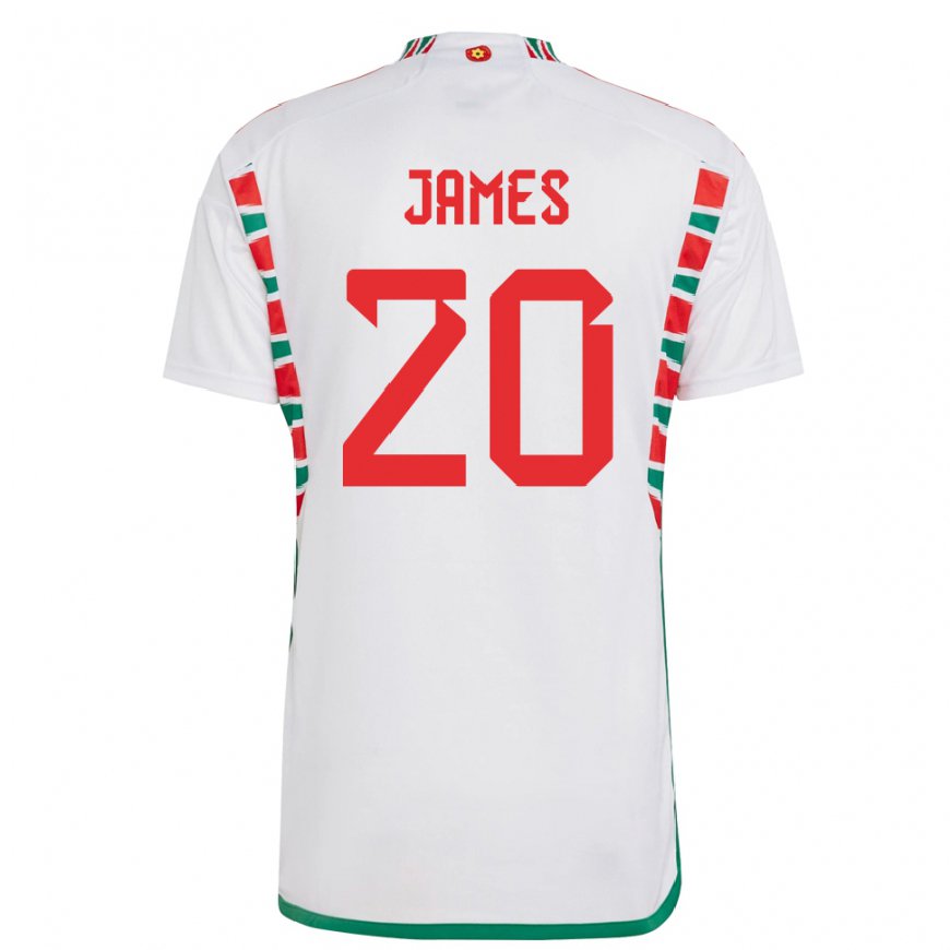 Kandiny Enfant Maillot Pays De Galles Daniel James #20 Blanc Tenues Extérieur 22-24 T-shirt