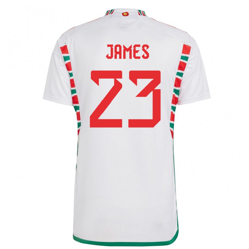 Kandiny Enfant Maillot Pays De Galles Jordan James #23 Blanc Tenues Extérieur 22-24 T-shirt