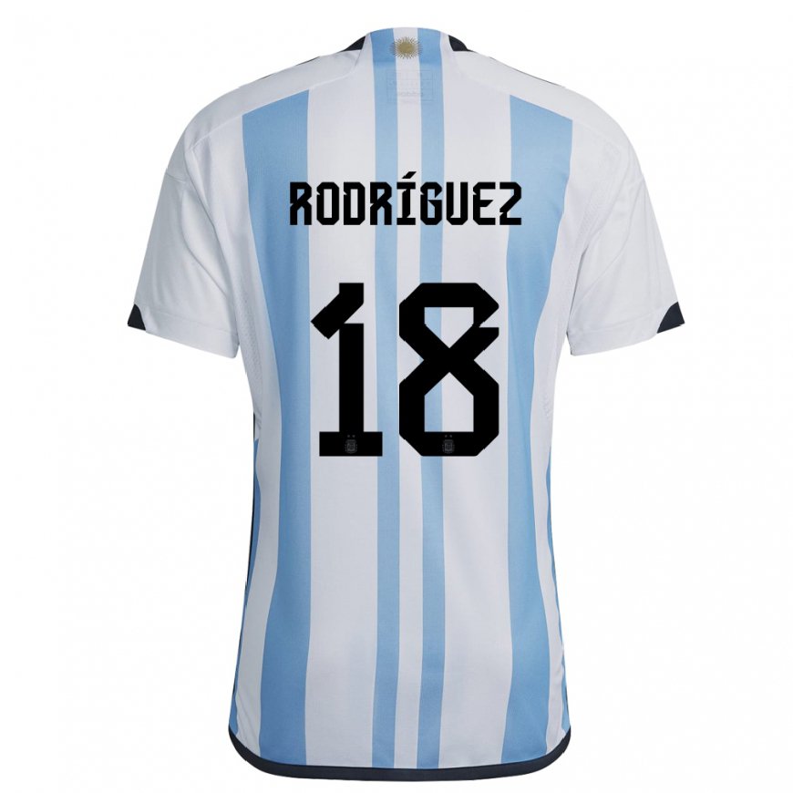 Kandiny Homme Maillot Argentine Guido Rodriguez #18 Blanc Bleu Ciel Tenues Domicile 22-24 T-shirt