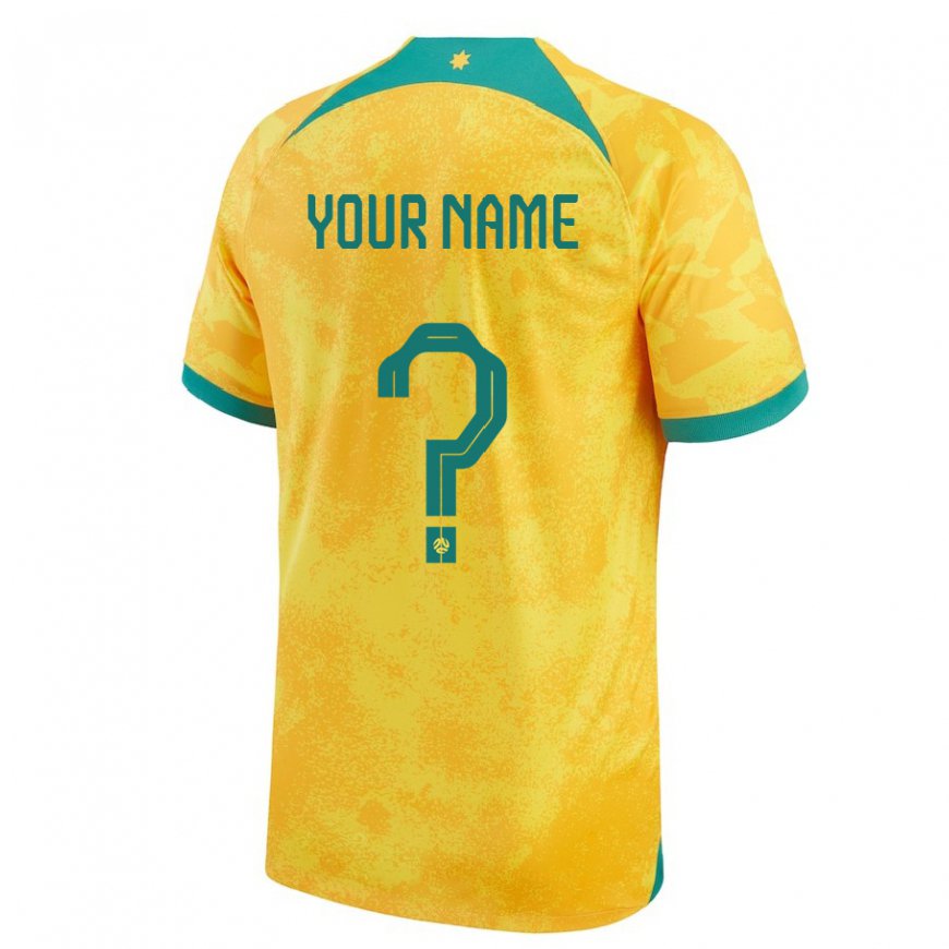 Kandiny Homme Maillot Australie Votre Nom #0 Doré Tenues Domicile 22-24 T-shirt