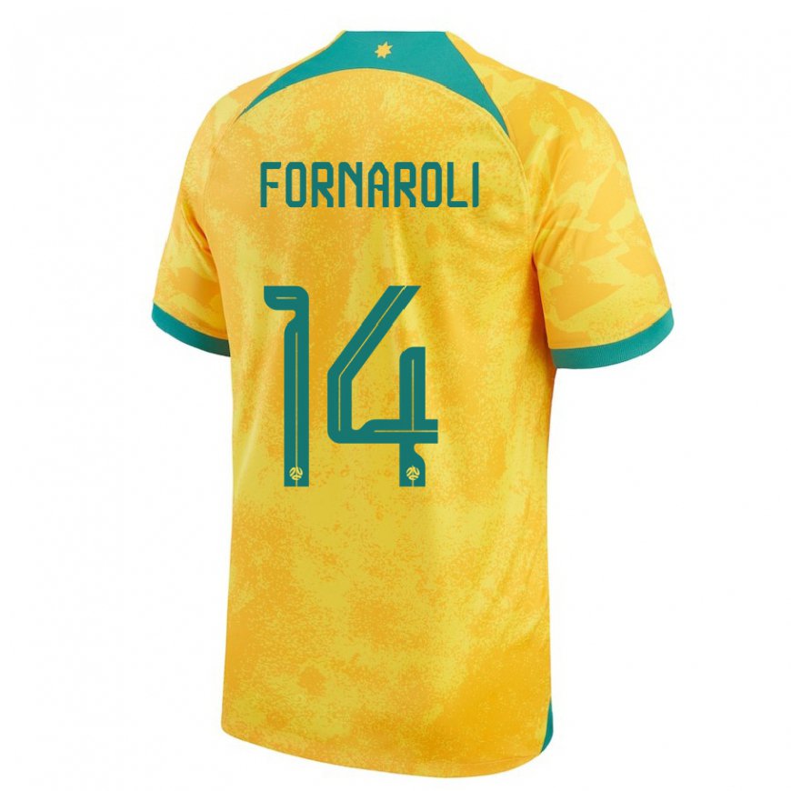 Kandiny Homme Maillot Australie Bruno Fornaroli #14 Doré Tenues Domicile 22-24 T-shirt