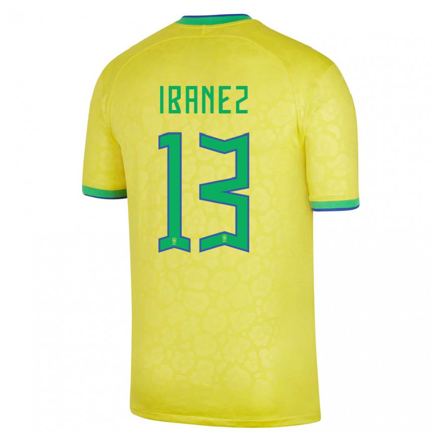 Kandiny Homme Maillot Brésil Roger Ibanez #13 Jaune Tenues Domicile 22-24 T-shirt
