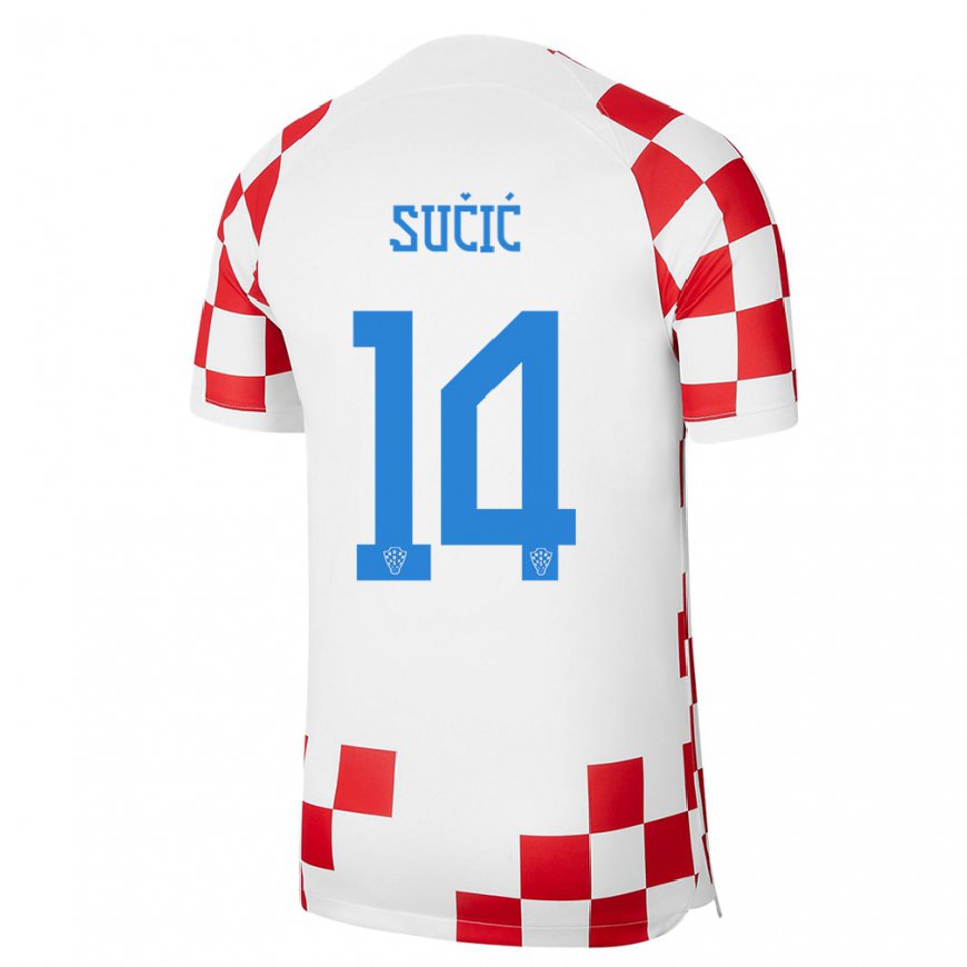 Kandiny Homme Maillot Croatie Luka Sucic #14 Rouge Blanc Tenues Domicile 22-24 T-shirt