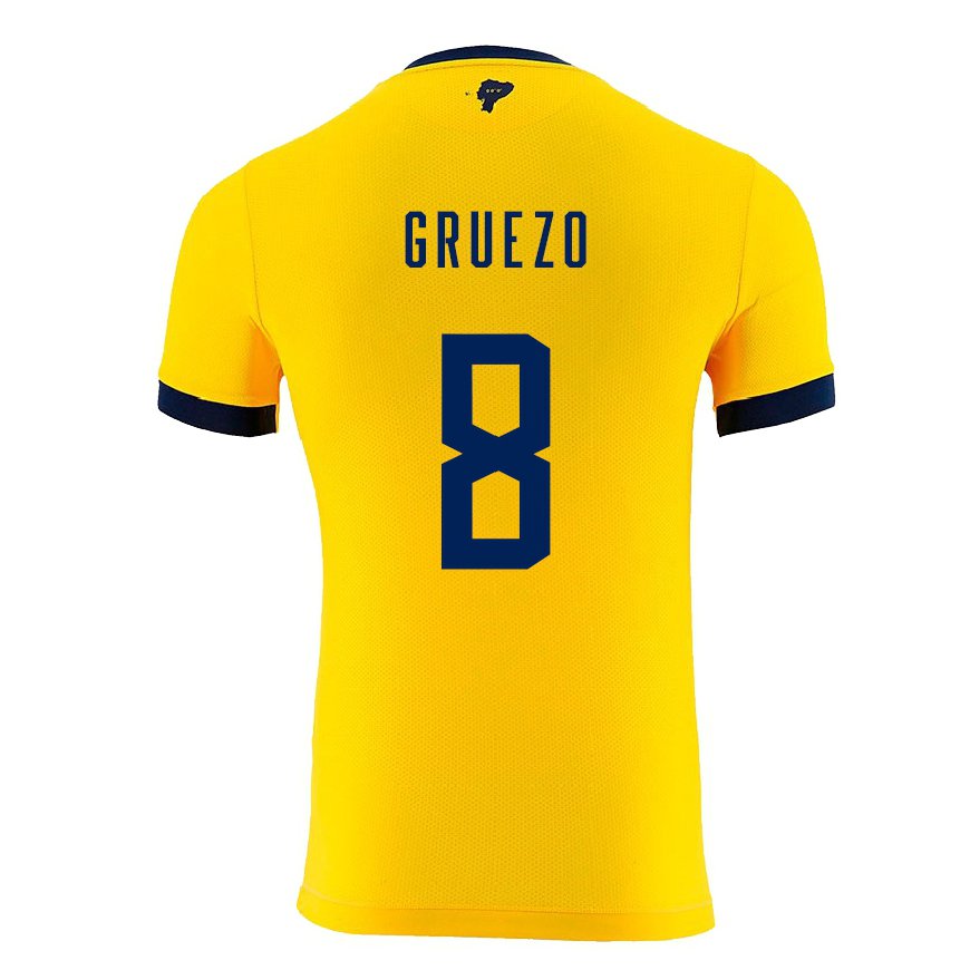 Kandiny Homme Maillot Équateur Carlos Gruezo #8 Jaune Tenues Domicile 22-24 T-shirt