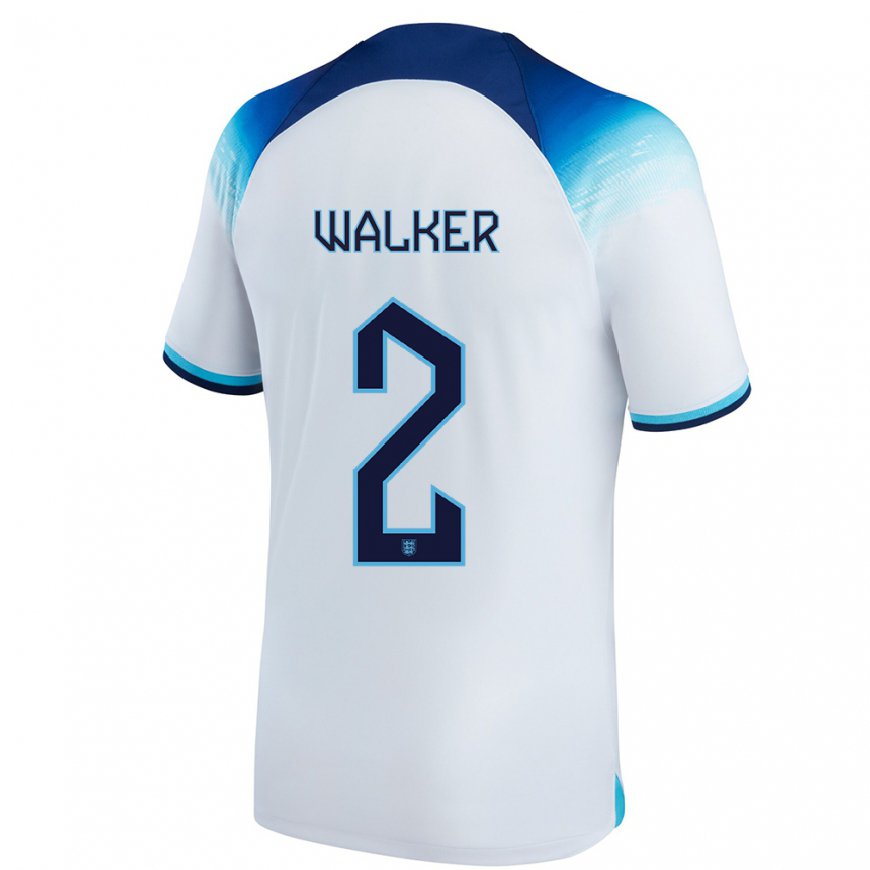 Kandiny Homme Maillot Angleterre Kyle Walker #2 Blanc Bleu Tenues Domicile 22-24 T-shirt