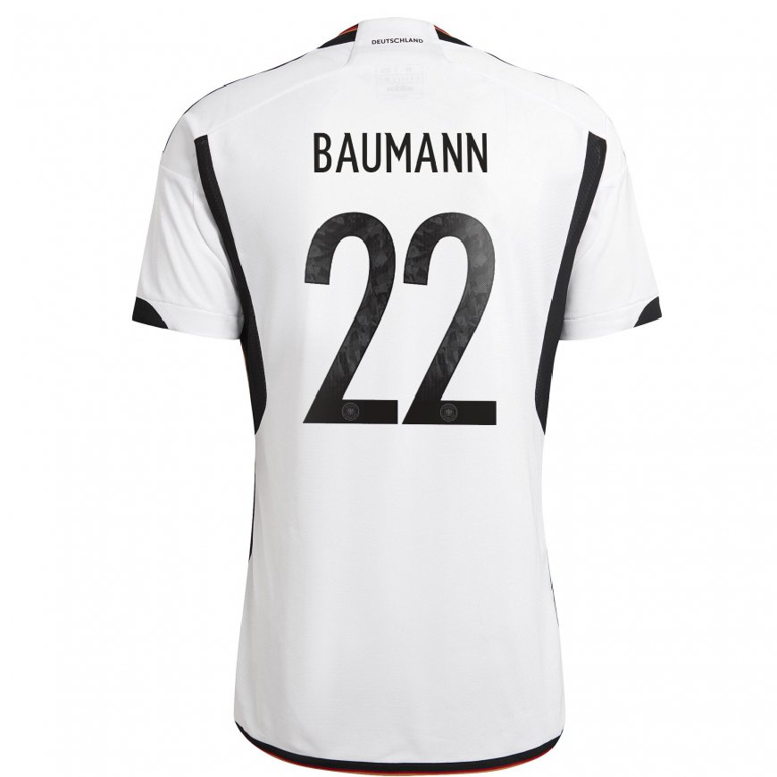 Kandiny Homme Maillot Allemagne Oliver Baumann #22 Blanc Noir Tenues Domicile 22-24 T-shirt