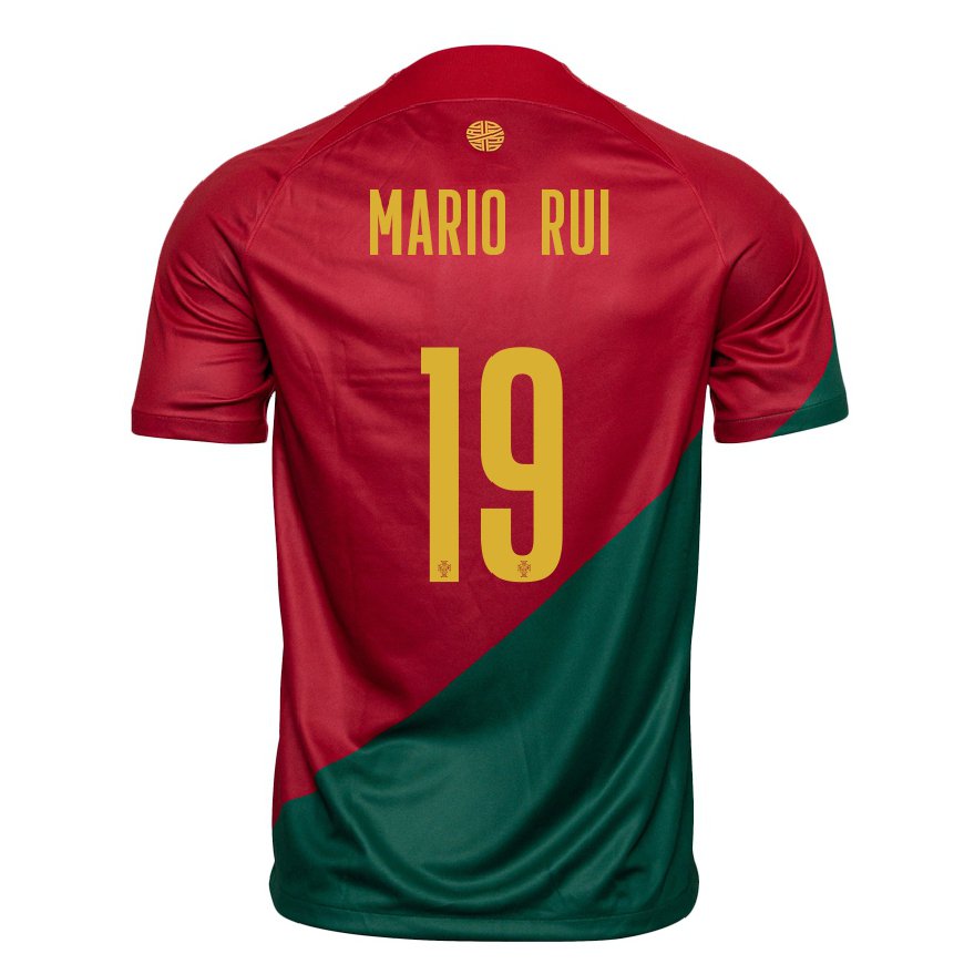 Kandiny Homme Maillot Portugal Mario Rui #19 Rouge Vert Tenues Domicile 22-24 T-shirt